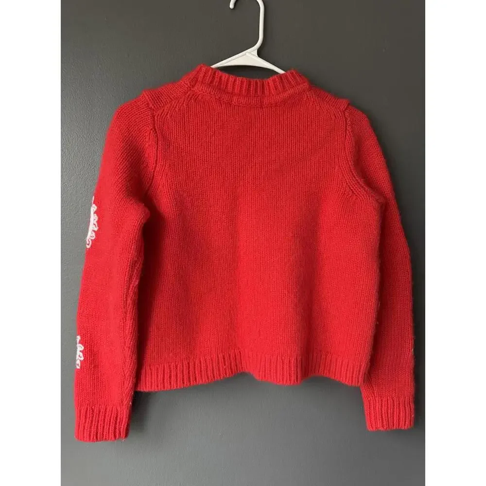 Boden Red Knit Sweater with White Embroidered Hearts, Size Small - Picture 6 of 8